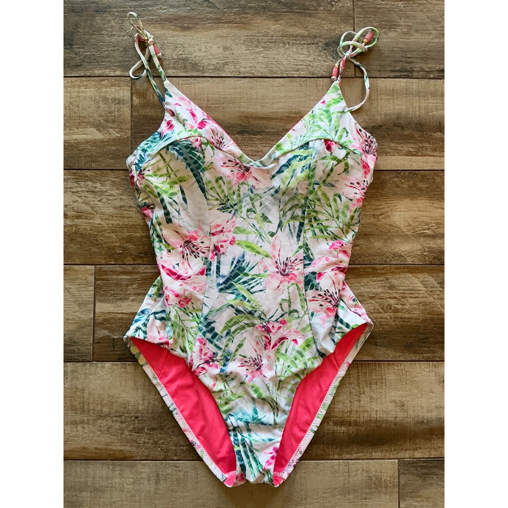 BECCA Floral One-Piece Swimsuit in Pink, Green, White
